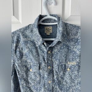 Lucky Brand Slate Blue & White Short Sleeve Button Down Shirt S